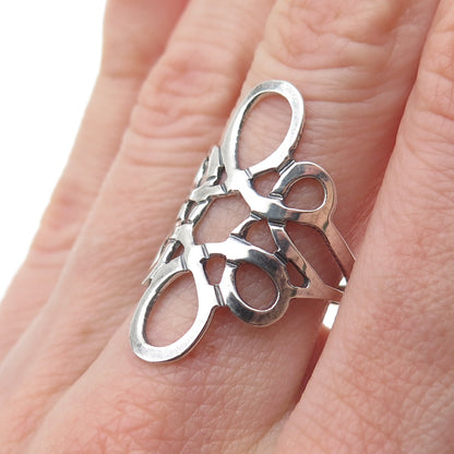 925 Sterling Silver Vintage Mexico Modernist Swirl Flower Oxidized Ring Size 7.5