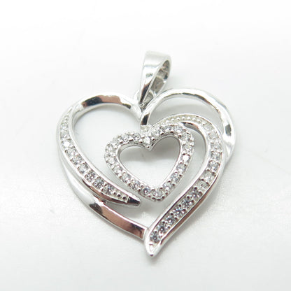 925 Sterling Silver Round-Cut C Z Sparkling Heart Pendant