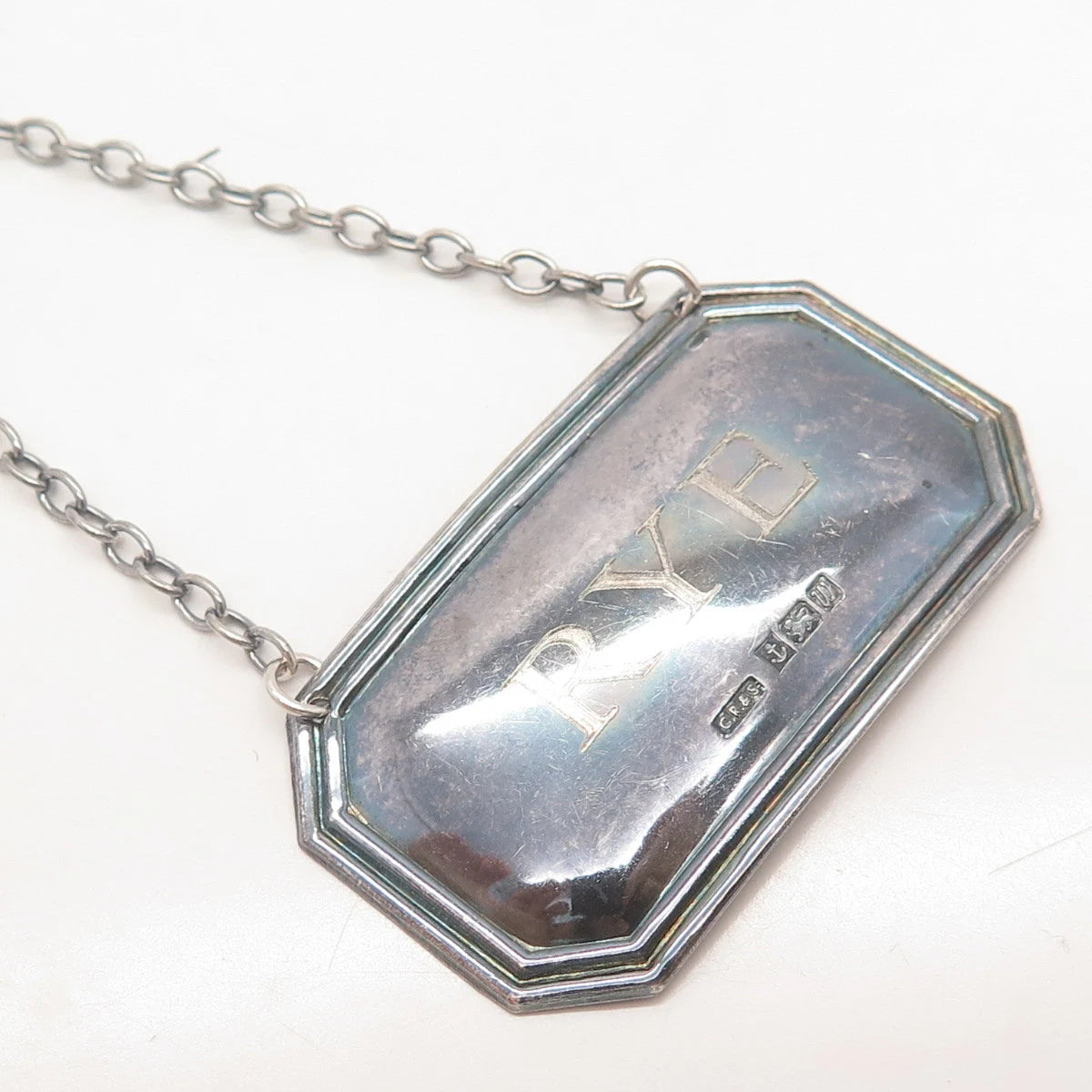 925 Sterling Silver Vtg Birmingham 1996 C. Robathan & Son 1936 "RYE" Bottle Tag