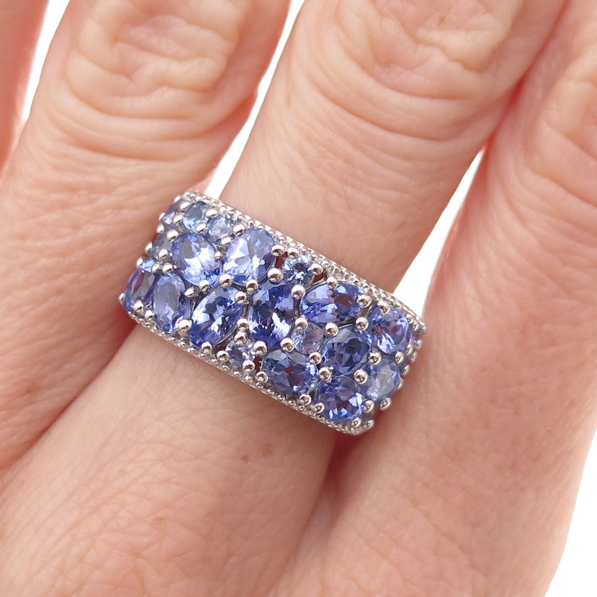 J. Stella 925 Sterling Silver Real Multi-Cut Tanzanite Ring Size 8.25