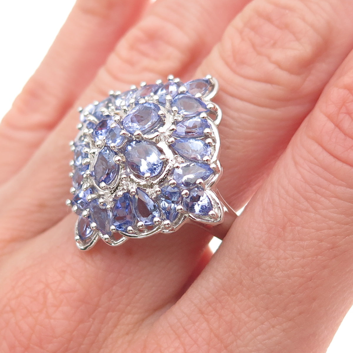 Chuck Clemency 925 Sterling Silver Real Tanzanite & White Topaz Ring Size 8.25