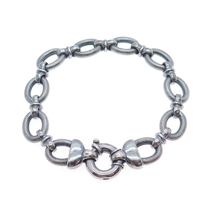 925 Sterling Silver Vintage Modernist Oxidized Oval Link Bracelet 7.5"