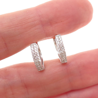 925 Sterling Silver Round-Cut C Z Hoop Earrings