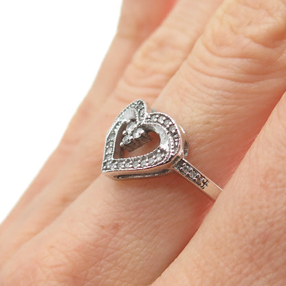 CHARLES WINSTON 925 Sterling Silver Real Round-Cut Diamond Heart Ring Size 7.25