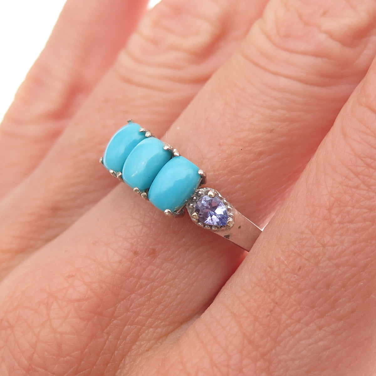 Chuck Clemency 925 Sterling Silver Real Turquoise & Tanzanite Ring Size 8