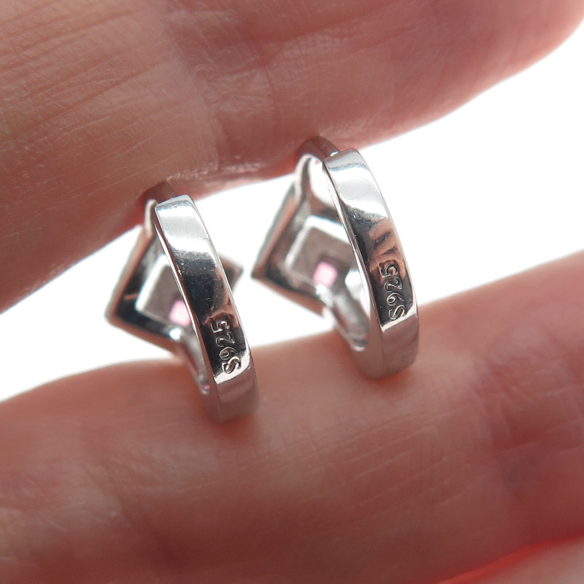 925 Sterling Silver Princess-Cut Pink & Round-Cut White C Z Hoop Earrings