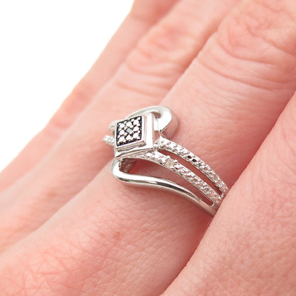 KRN KIRAN 925 Sterling Silver Real Round-Cut Blue & White Diamond Ring Size 7