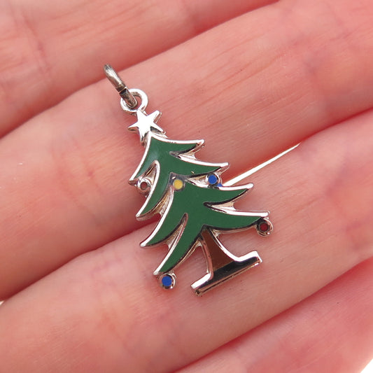 Wells 925 Sterling Silver Vintage Enamel Christmas Tree Charm Pendant