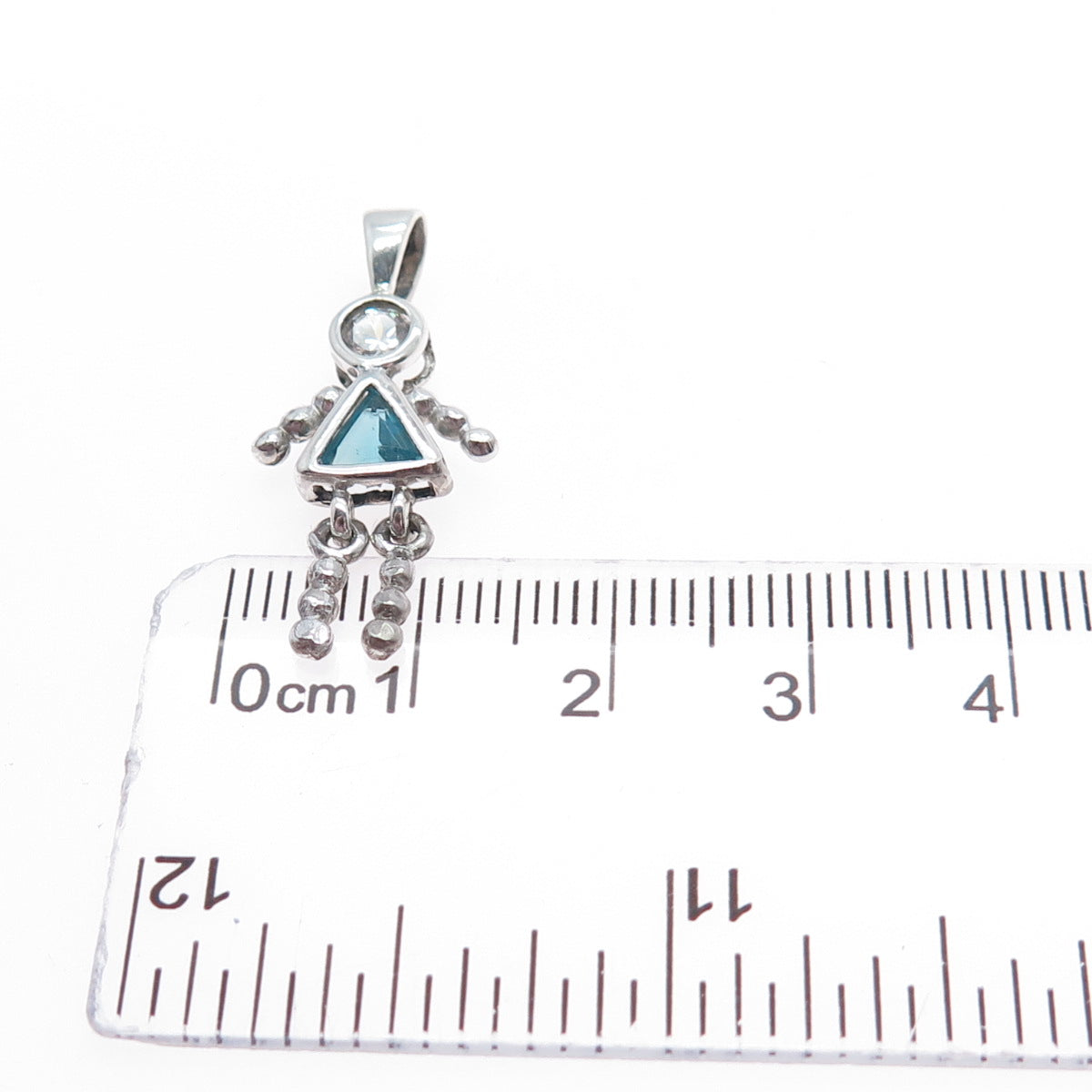 925 Sterling Silver Blue C Z September Birthstone Girl Articulated Charm Pendant