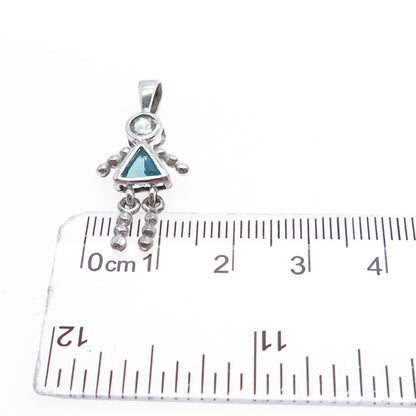 925 Sterling Silver Blue C Z September Birthstone Girl Articulated Charm Pendant