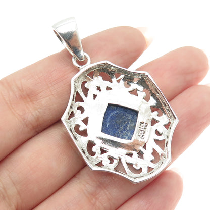 NK SILVER 925 Sterling Silver Vintage Real Sodalite Ornate Pendant