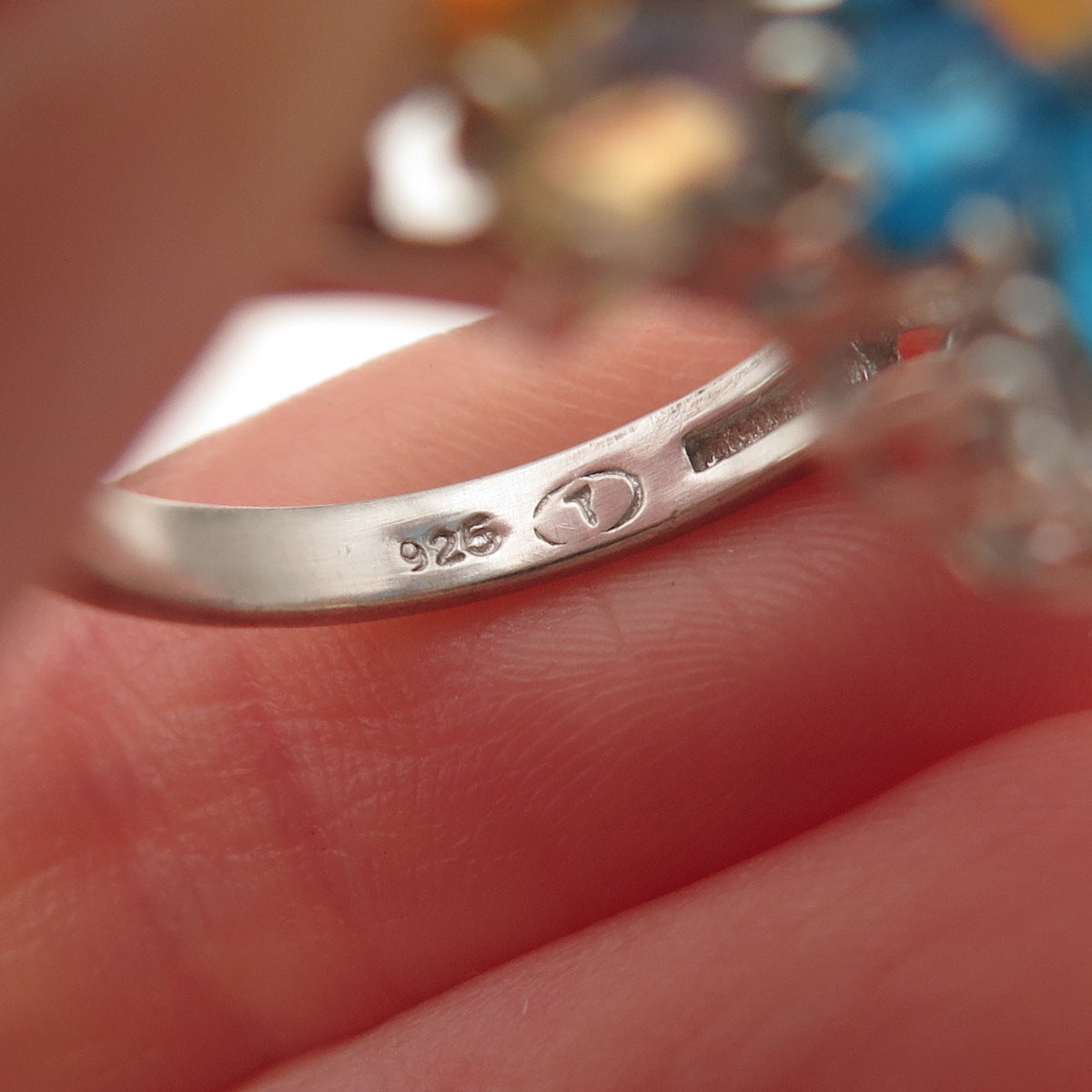 925 Sterling Silver Real Opal Apatite & White Topaz Ring Size 5.5