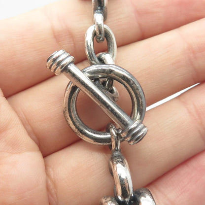 925 Sterling Silver Vintage Toggle Clasp Multi-Circle & Panther Link Bracelet 7"