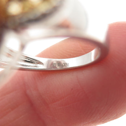 925 Sterling Silver 2-Tone Real Round-Cut Citrine & White Topaz Ring Size 5.75