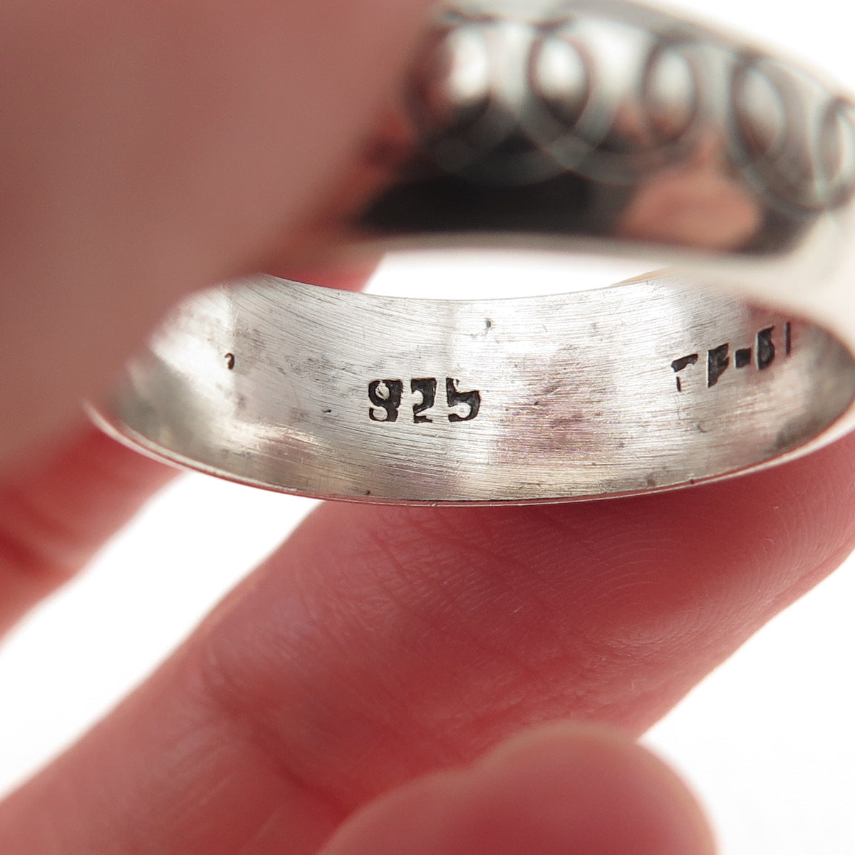 925 Sterling Silver Vintage Mexico Circle Link Oxidized Band Ring Size 11