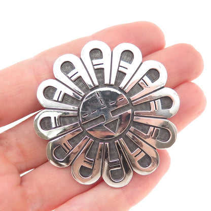 Leonard Shupla Hopi Old Pawn 925 Sterling Silver Vintage Sun Pin Brooch Pendant