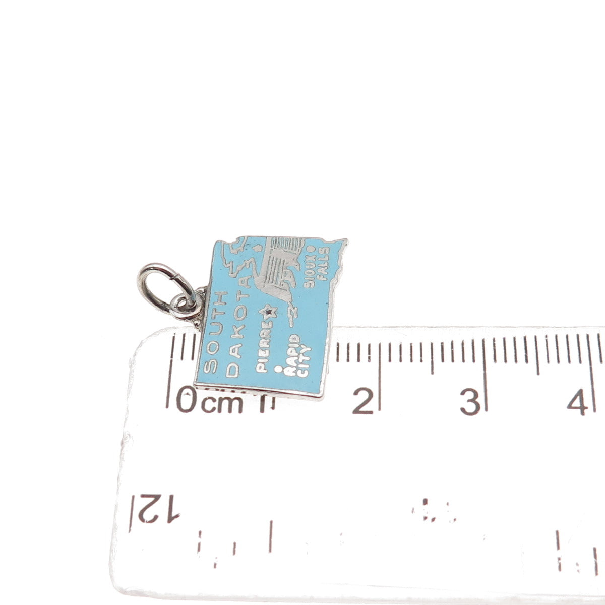 925 Sterling Silver Vintage Enamel South Dakota State Map Mini Charm Pendant