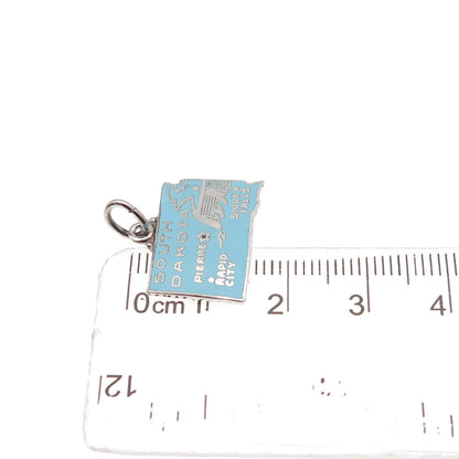 925 Sterling Silver Vintage Enamel South Dakota State Map Mini Charm Pendant