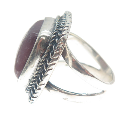 925 Sterling Silver Vintage Real Cushion-Cut Purple Jasper Roped Ring Size 8.25