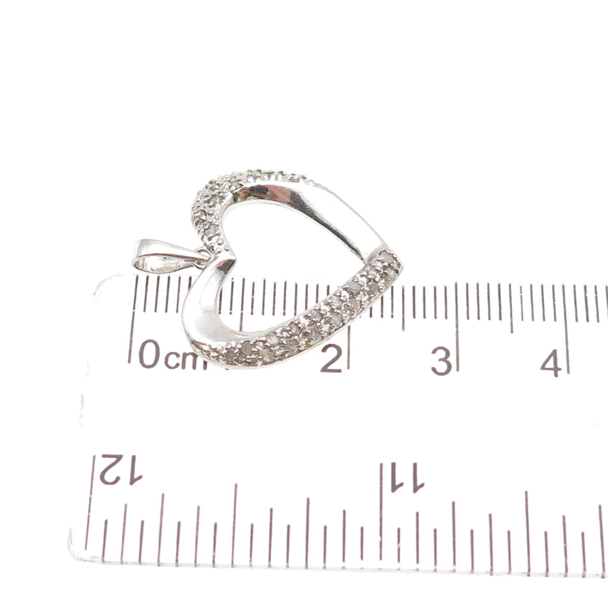 CHARLES WINSTON 925 Sterling Silver Real Round-Cut Diamond Heart Charm Pendant