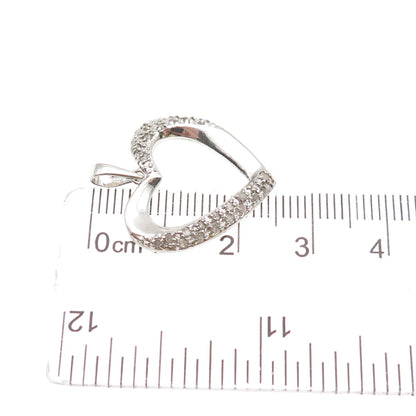 CHARLES WINSTON 925 Sterling Silver Real Round-Cut Diamond Heart Charm Pendant