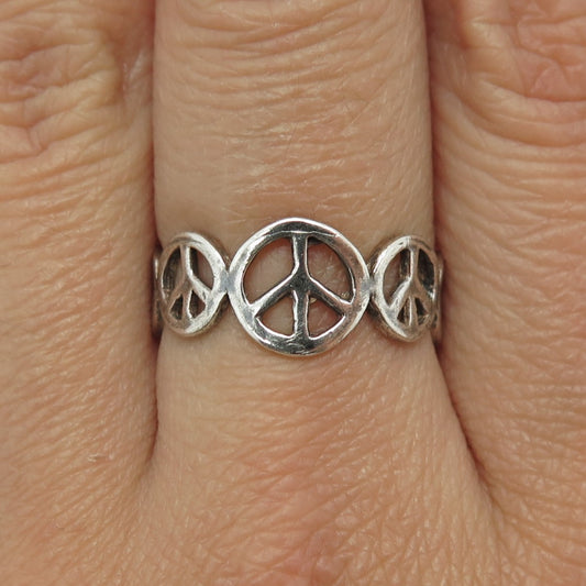 925 Sterling Silver Vintage Peace Symbol Oxidized Ring Size 8.25