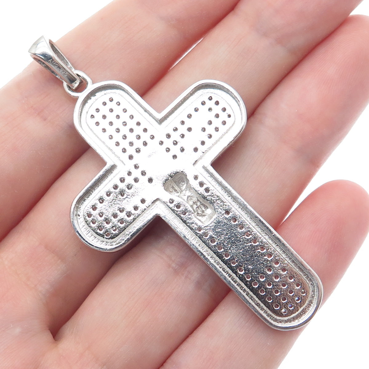 925 Sterling Silver Round-Cut Shaped C Z Crucifix Cross Religious Pendant