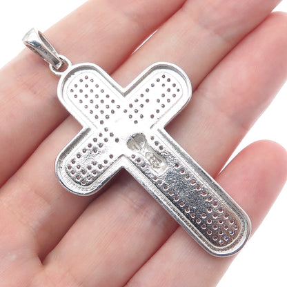 925 Sterling Silver Round-Cut Shaped C Z Crucifix Cross Religious Pendant