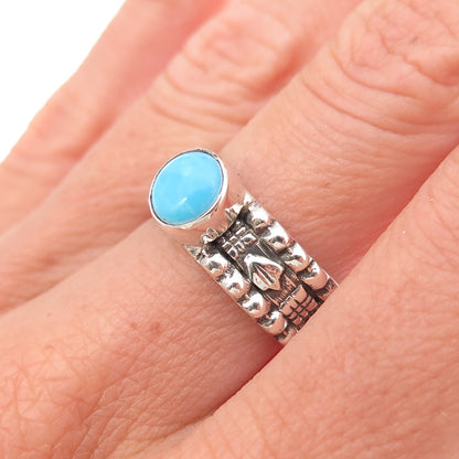 925 Sterling Silver Vintage Real Sleeping Beauty Turquoise Ring Size 6.5