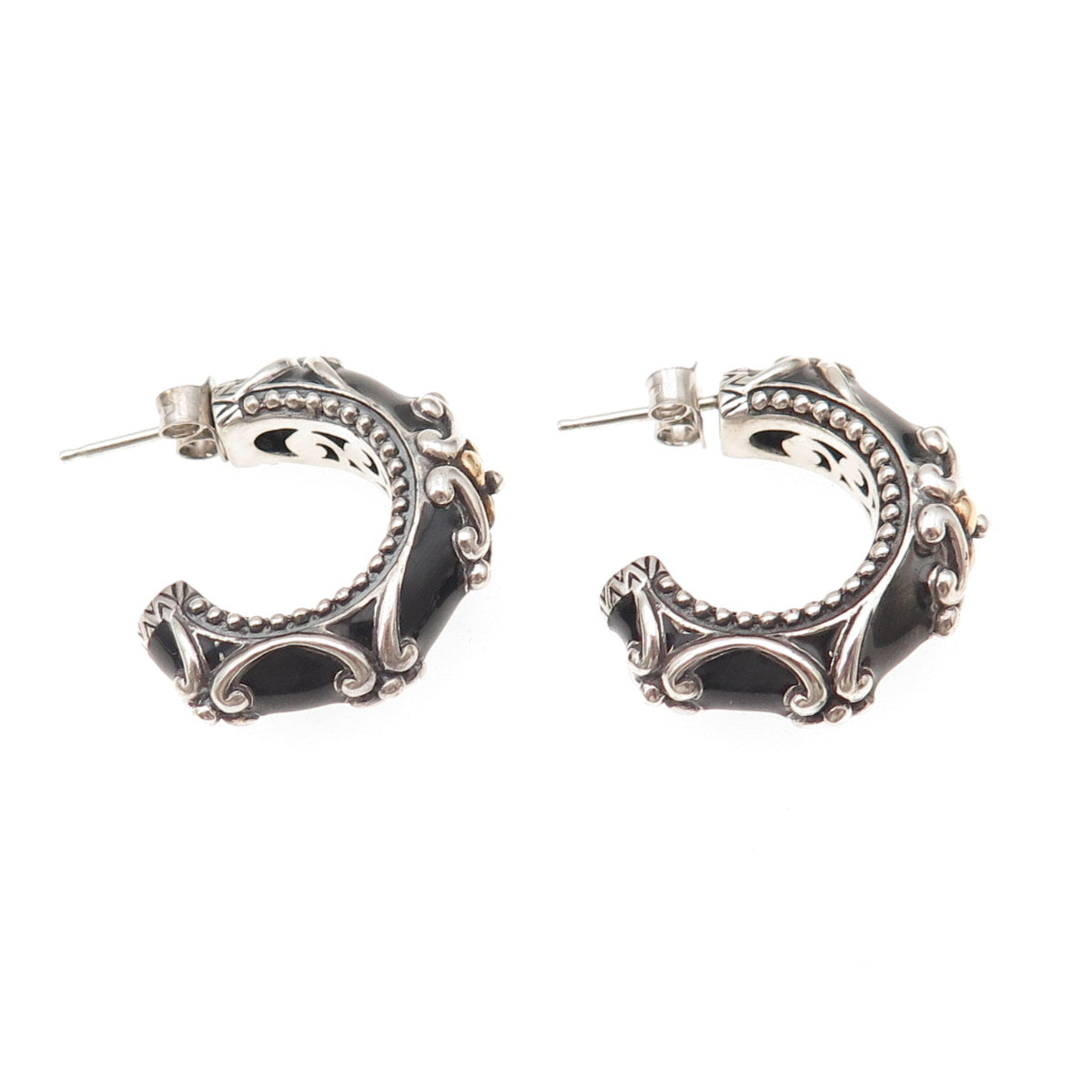 Barbara Bixby 925 Sterling Silver 18K Gold Enamel Floral Hoop Earrings