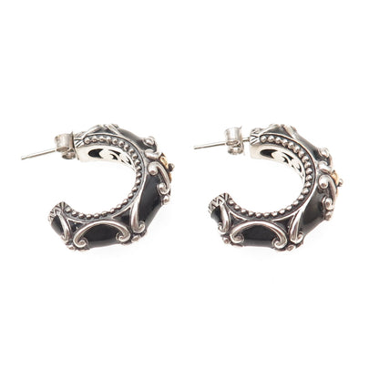 Barbara Bixby 925 Sterling Silver 18K Gold Enamel Floral Hoop Earrings