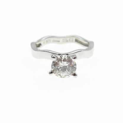925 Sterling Silver Round-Cut C Z Engagement Wavy Ring Size 7