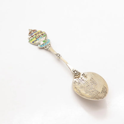 925 Sterling Silver Antique Canada Roden Bros. Colorful Enamel "Montreal" Spoon