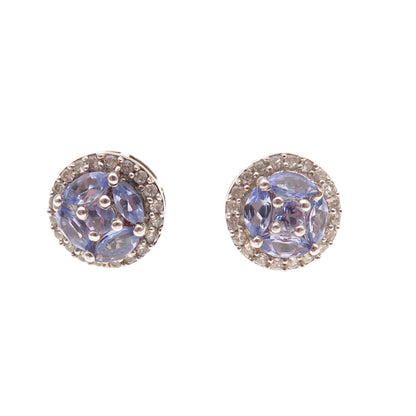 Chuck Clemency 925 Sterling Silver Real Tanzanite & White Topaz Stud Earrings