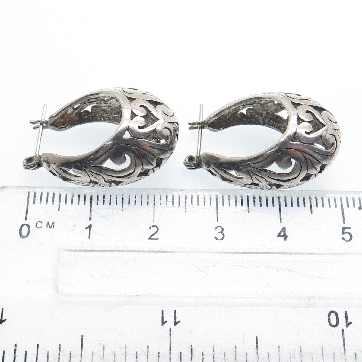 925 Sterling Silver Vintage Floral Ornate Oval Hoop Earrings