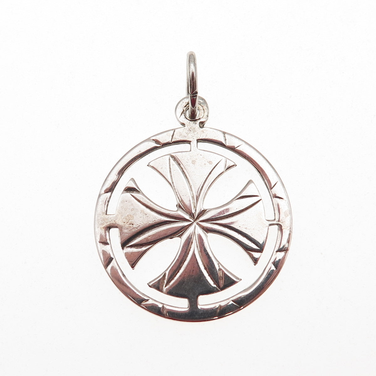 925 Sterling Silver Vintage Cross Round Charm Pendant