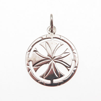 925 Sterling Silver Vintage Cross Round Charm Pendant