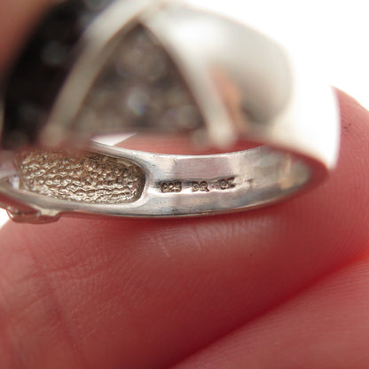 925 Sterling Silver Round-Cut Black & White C Z Zig Zag Ring Size 5