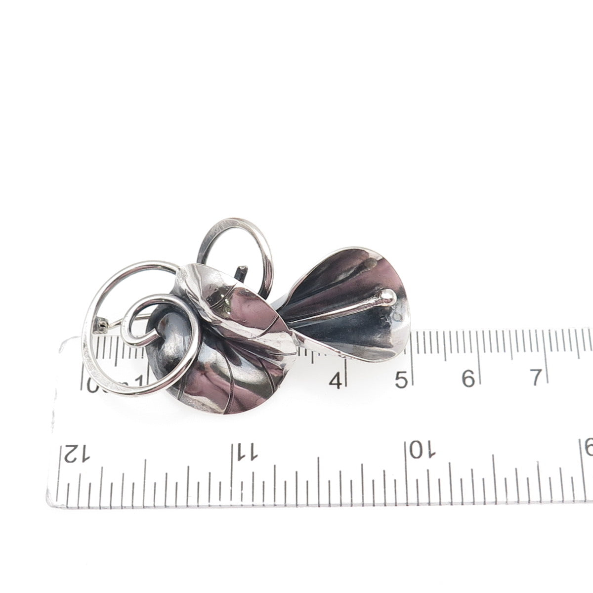 JOSEPH MASANIELLO 925 Sterling Silver Vintage Calla Lily Oxidized Pin Brooch