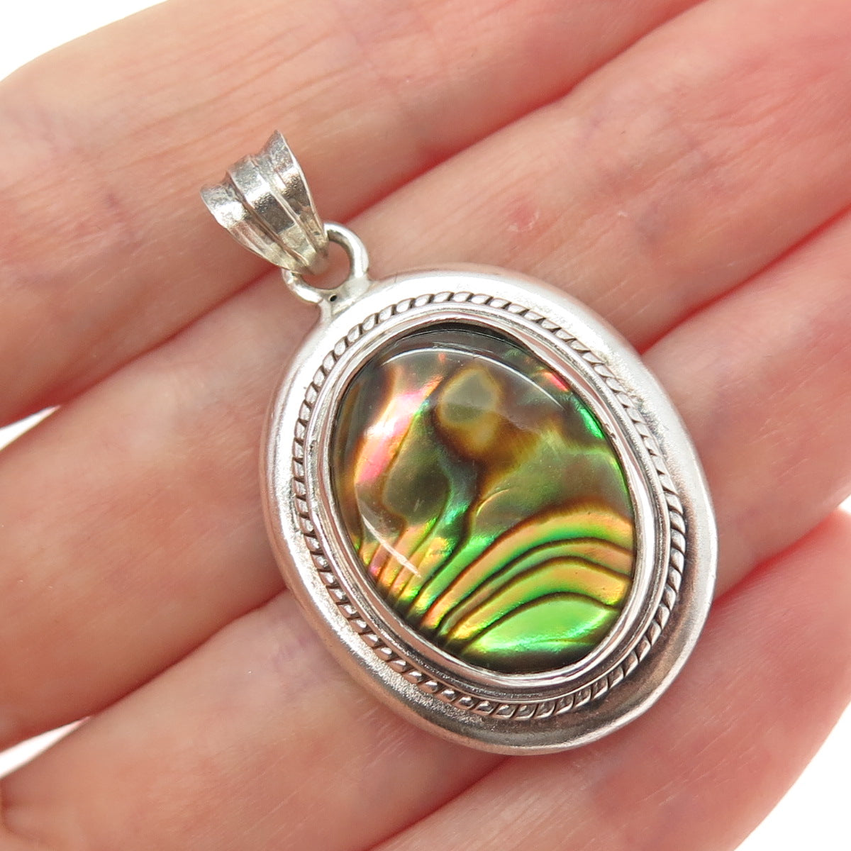 925 Sterling Silver Vintage Real Abalone Shell Charm Pendant