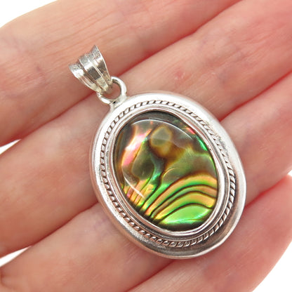925 Sterling Silver Vintage Real Abalone Shell Charm Pendant
