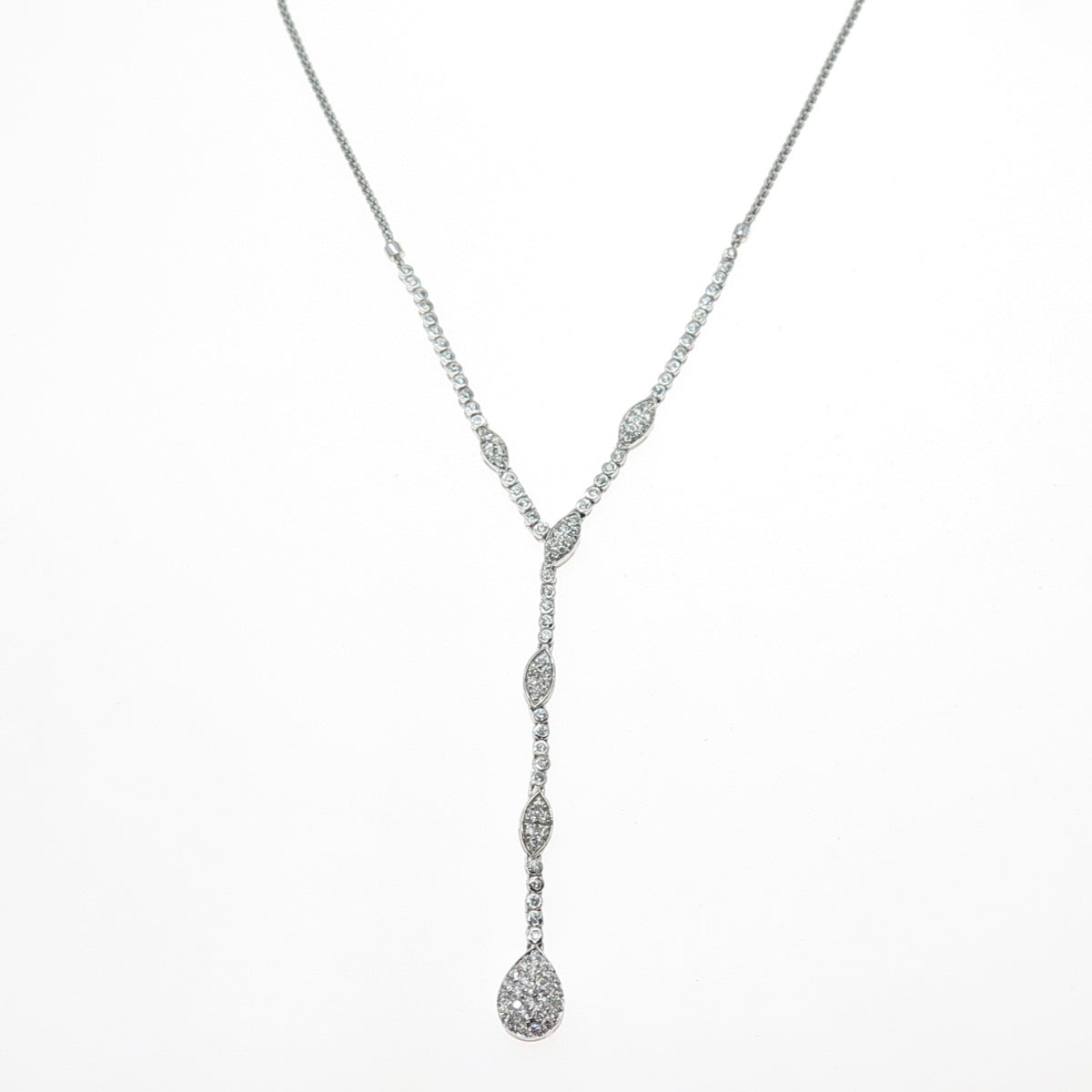 925 Sterling Silver Italy Round-Cut C Z Popcorn Chain Lariat Necklace 16"