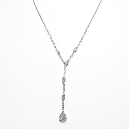925 Sterling Silver Italy Round-Cut C Z Popcorn Chain Lariat Necklace 16"