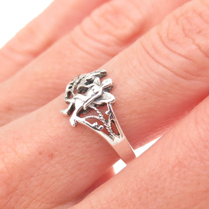 925 Sterling Silver Vintage Fairy Oxidized Ring Size 7.75