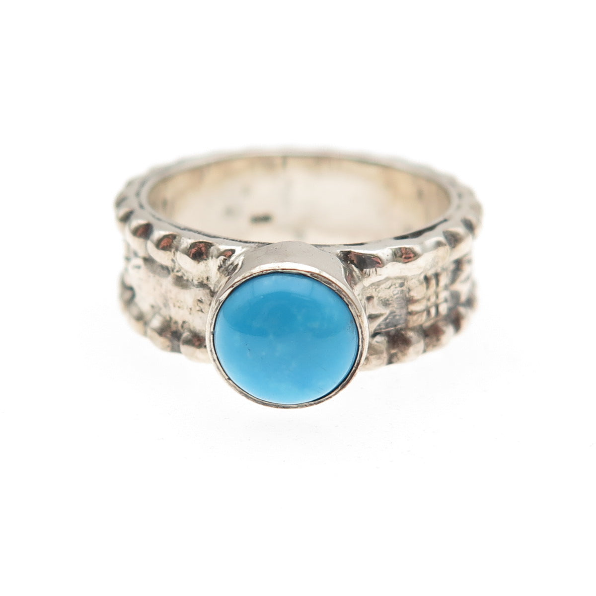 925 Sterling Vintage Real Sleeping Beauty Turquoise Oxidized Ring Size 6.5