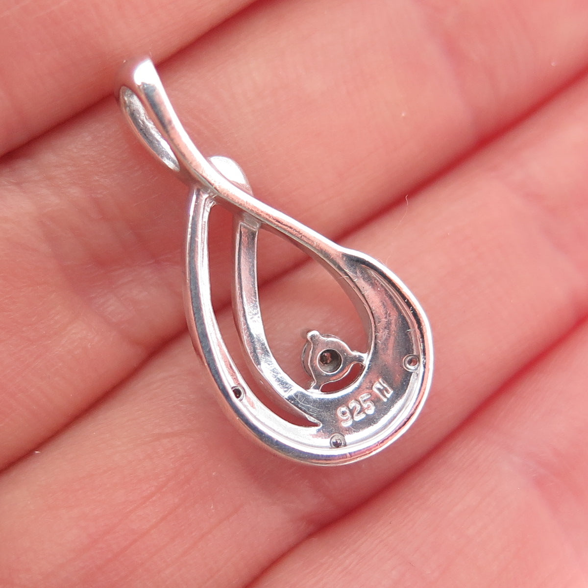 925 Sterling Silver Real Round-Cut Diamond Teardrop Charm Pendant