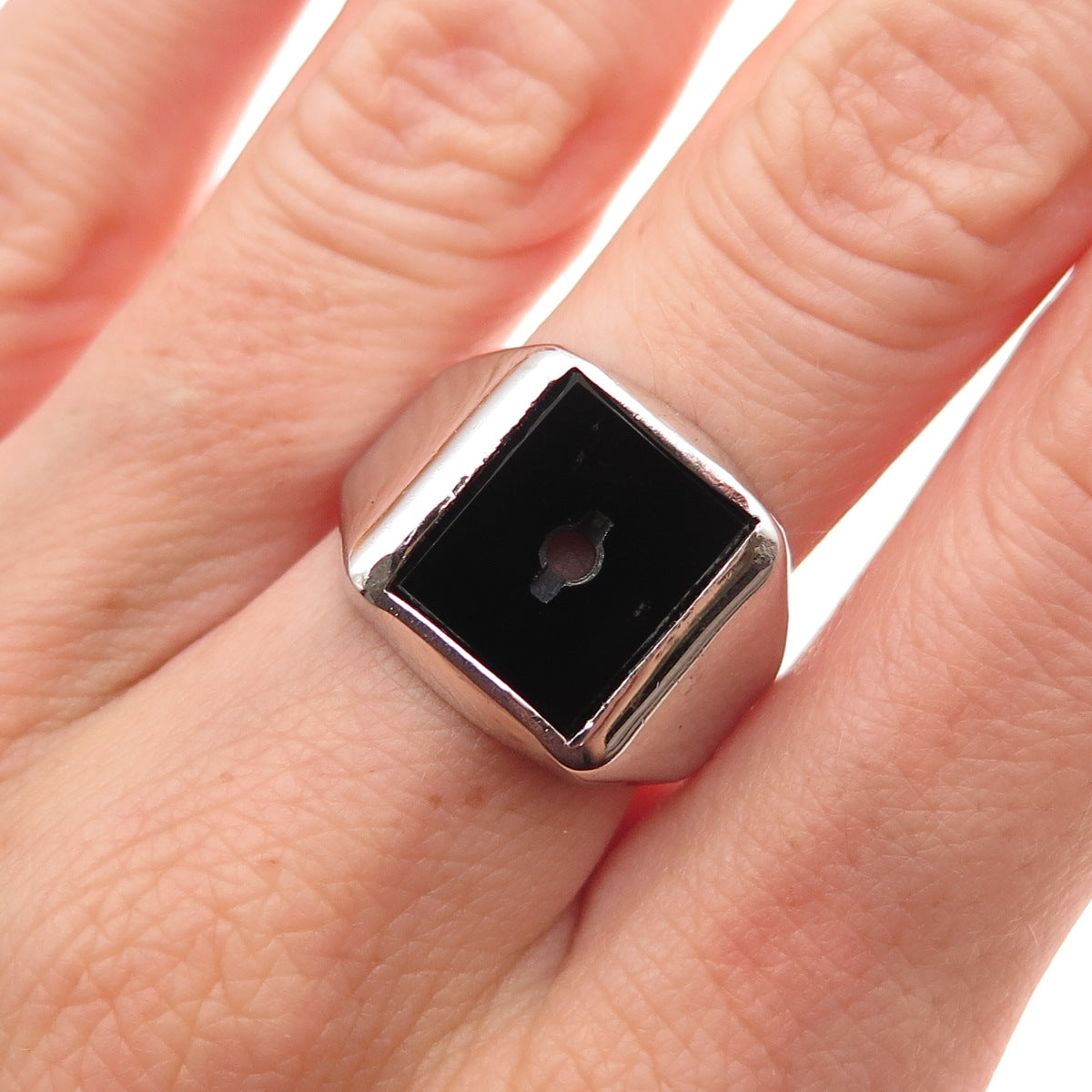 Joseph Esposito 925 Sterling Vintage Real Black Onyx Ring Size 8 (missing stone)