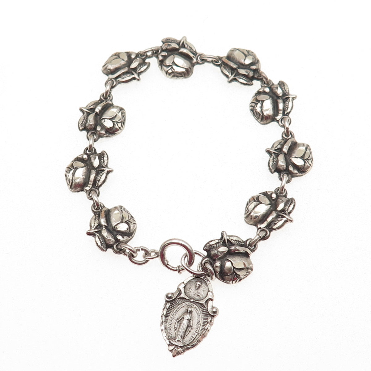 925 Sterling Antique Art Deco St. Mary Christopher Joseph Michael Bracelet 6.5"