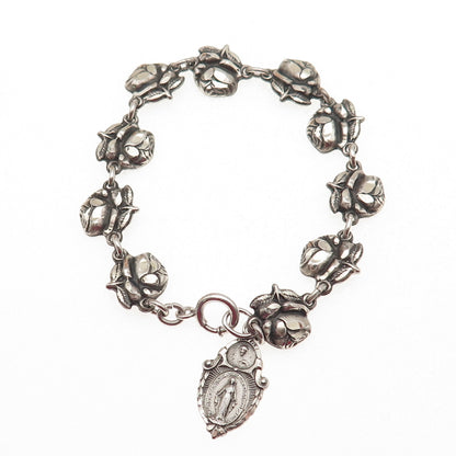 925 Sterling Antique Art Deco St. Mary Christopher Joseph Michael Bracelet 6.5"