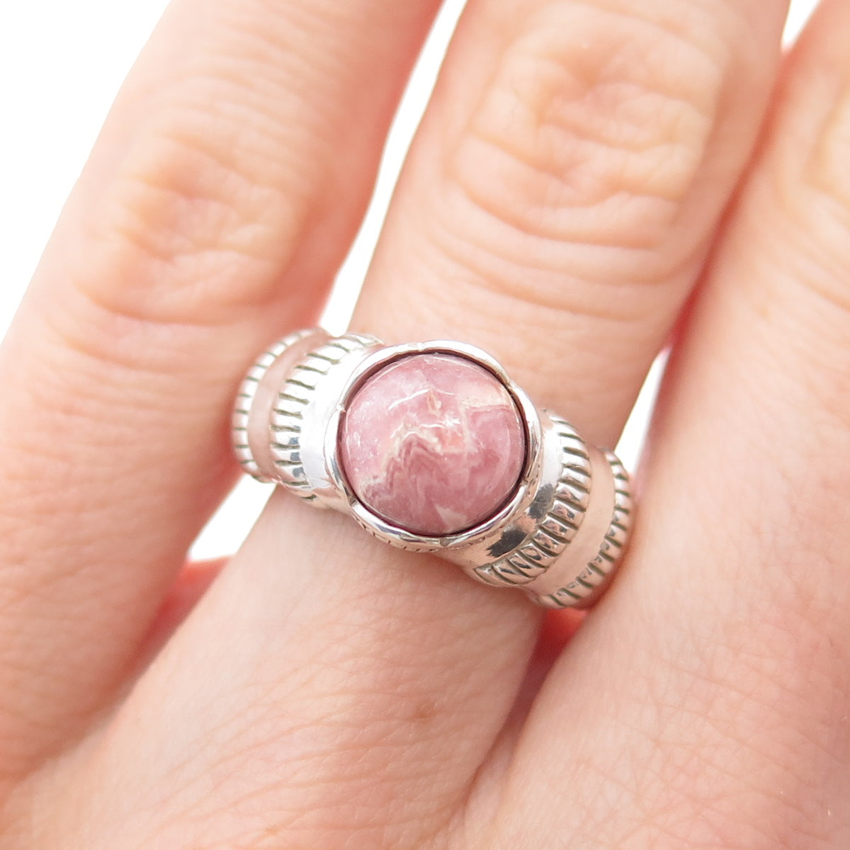 CAROLYN POLLACK 925 Sterling Silver Vintage Real Rhodochrosite Ring Size 6.25